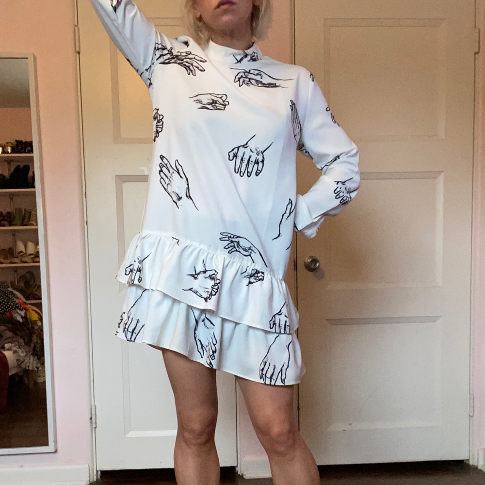 Front row shop hand print ruffle mini dress